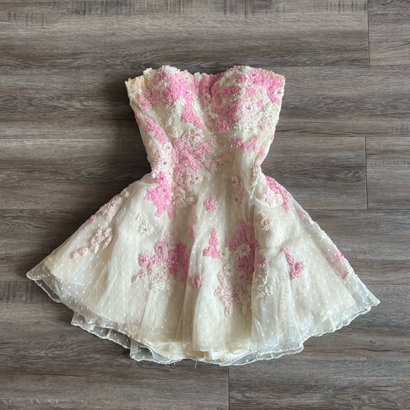 Sherri Hill Dresses & Skirts - Sherri Hill Pink and Cream Floral Embroidered Lace Embellished Dress